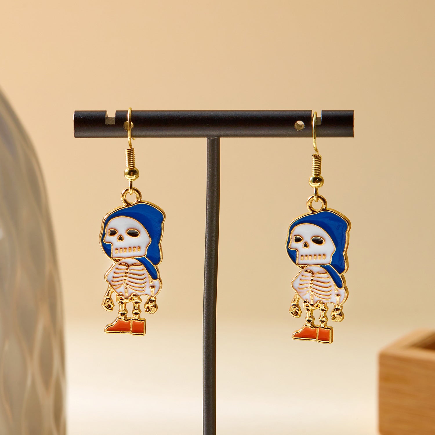 Wholesale  painting oil flowers skull ear hook earrings